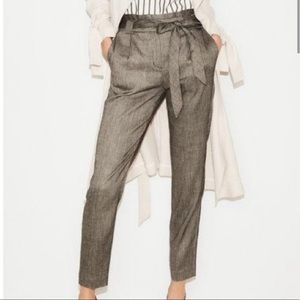 Express paper bag linen ankle petite pant
